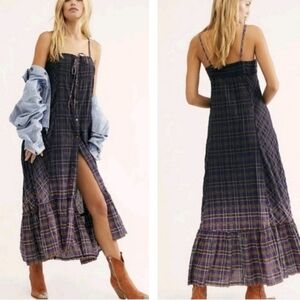 FREE PEOPLE WE THE FREE PLAID CITY MAXI DRESS